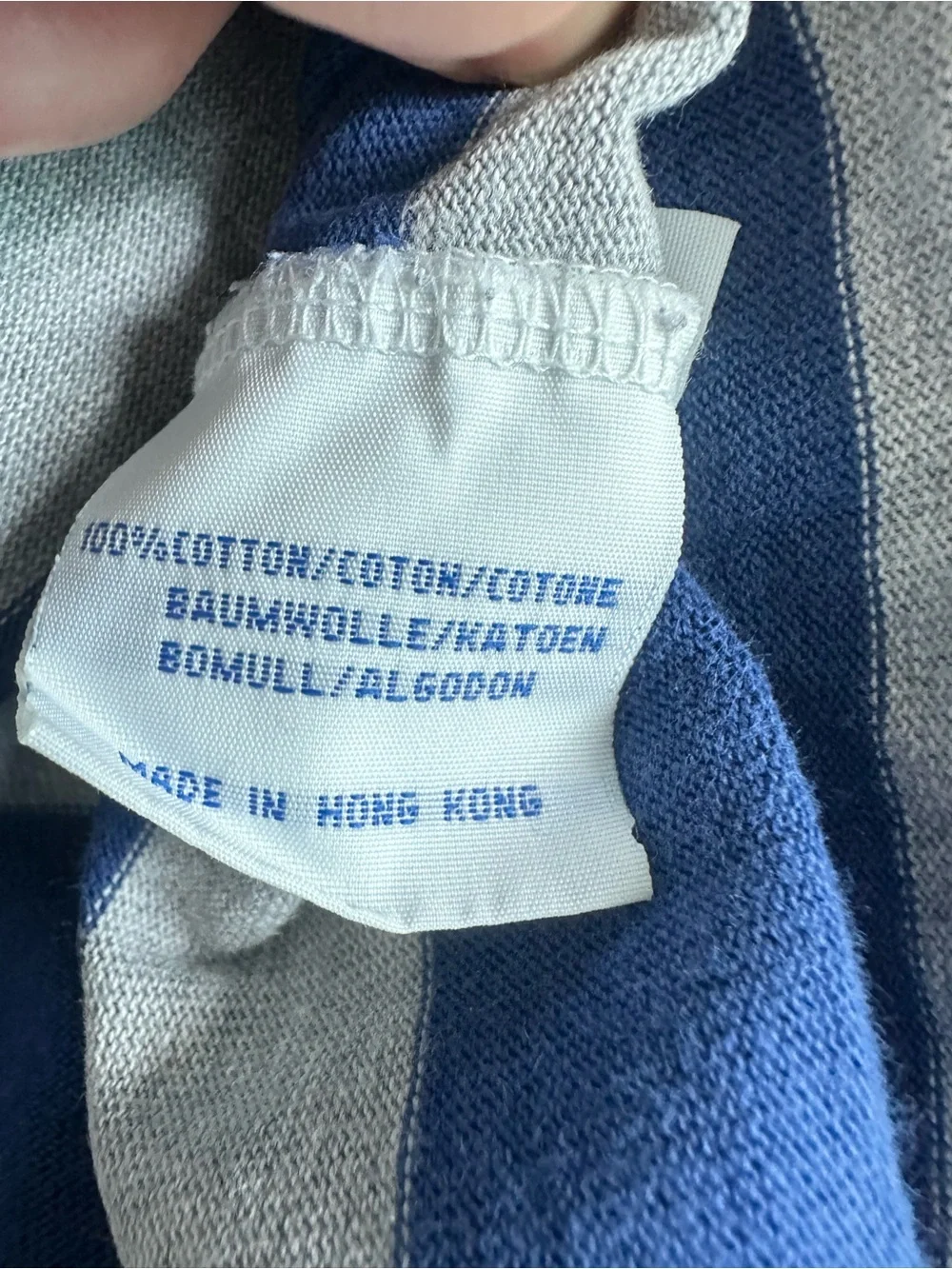 Vintage 1990’s Men’s Ralph Lauren Blue, Gray & White Striped Rugby Shirt